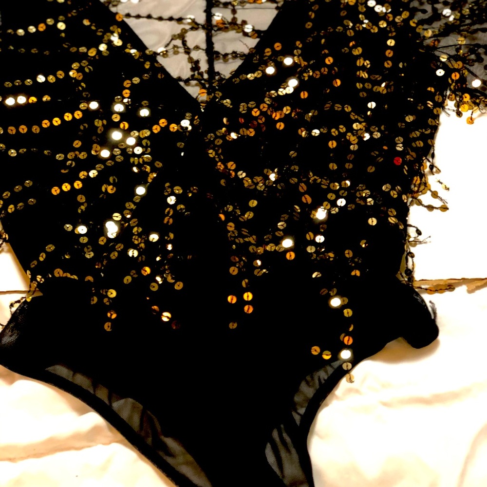 Black and Gold Hand Stitched Sequence Body Suit